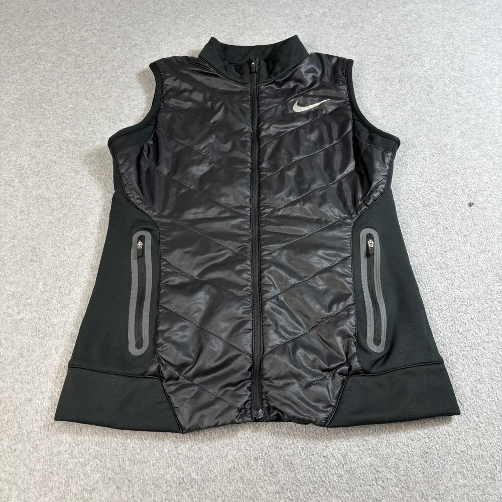 Nike Golf Vest Woman Small Black Quilted Insulate Full Zip Puffer Hiking Outdoor